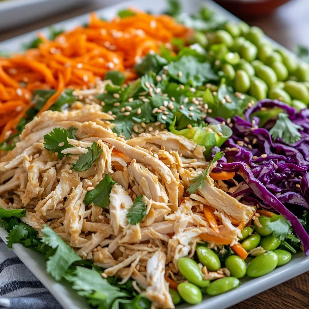 Crunchy Asian Sesame Chicken Salad with fresh vegetables and sesame dressing