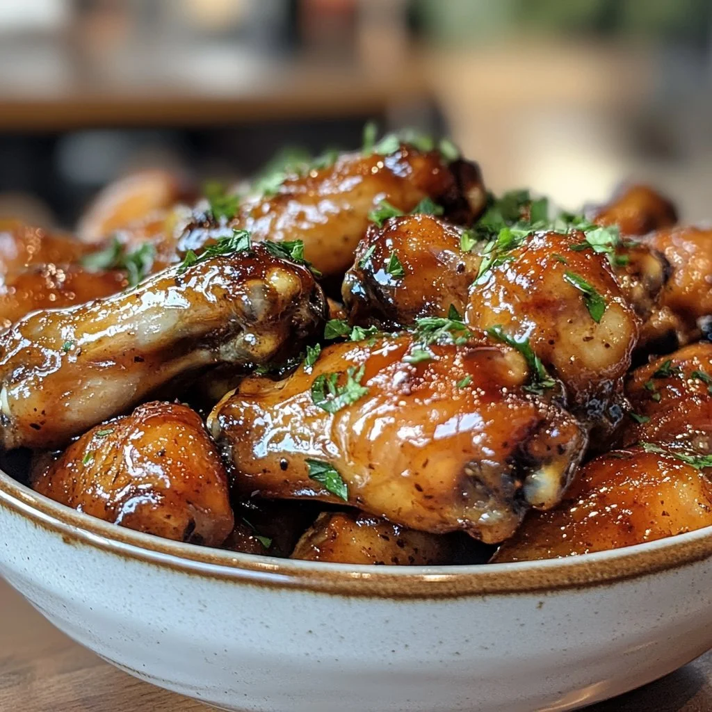 Delicious honey garlic parmesan wings on a plate ready to serve.