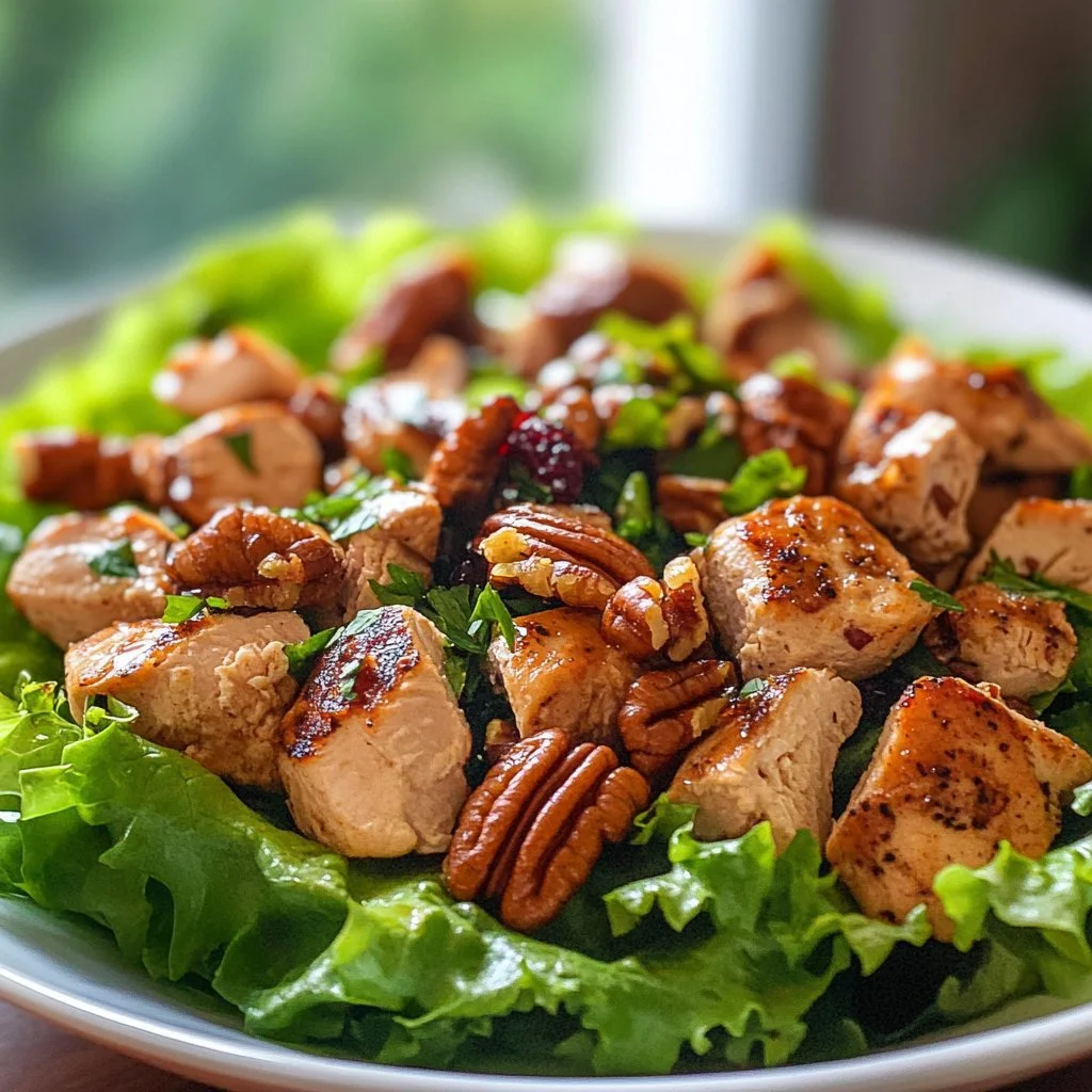 Healthy Cranberry Chicken Salad served in a bowl with fresh ingredients