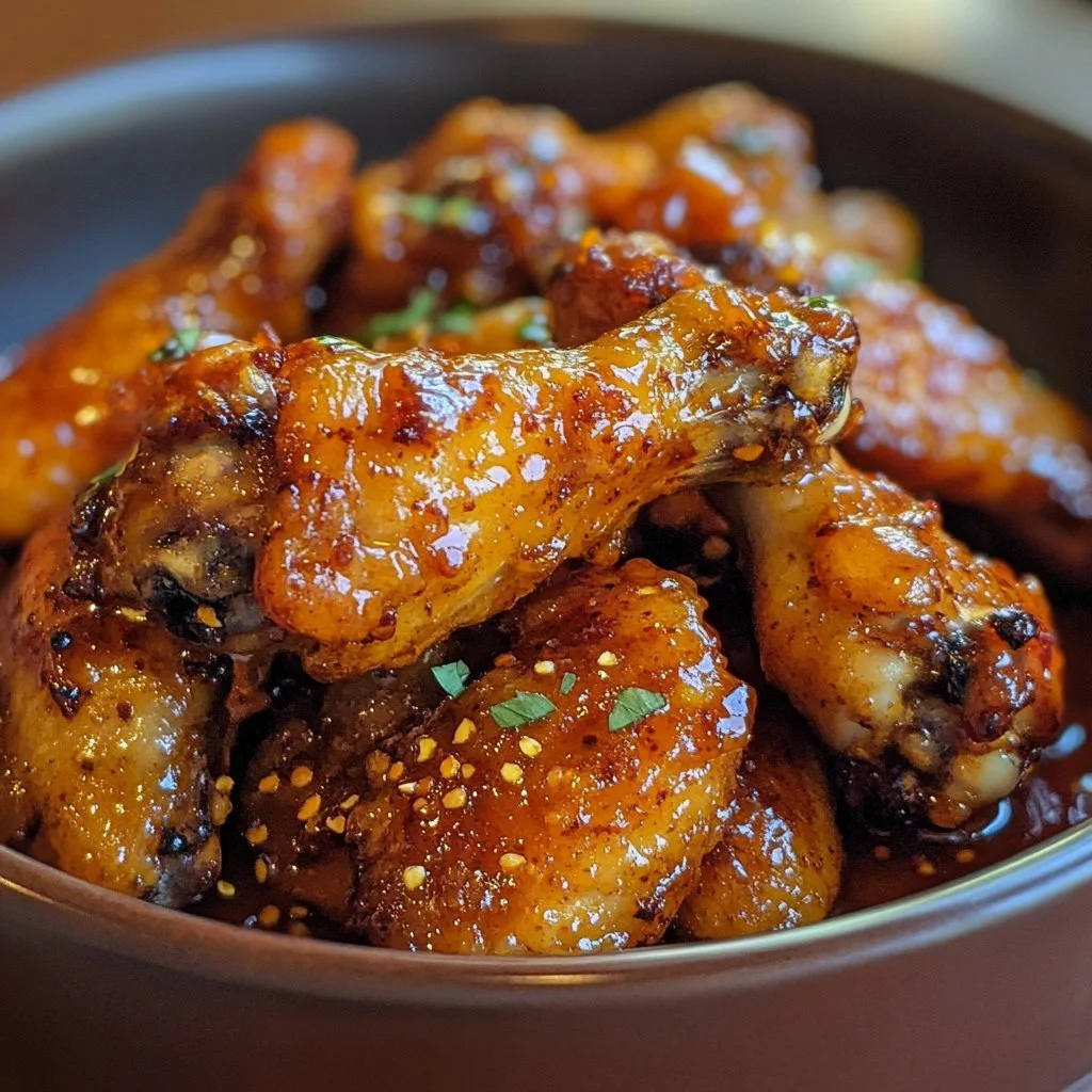 Honey Garlic Chicken Wings served on a platter with dipping sauce