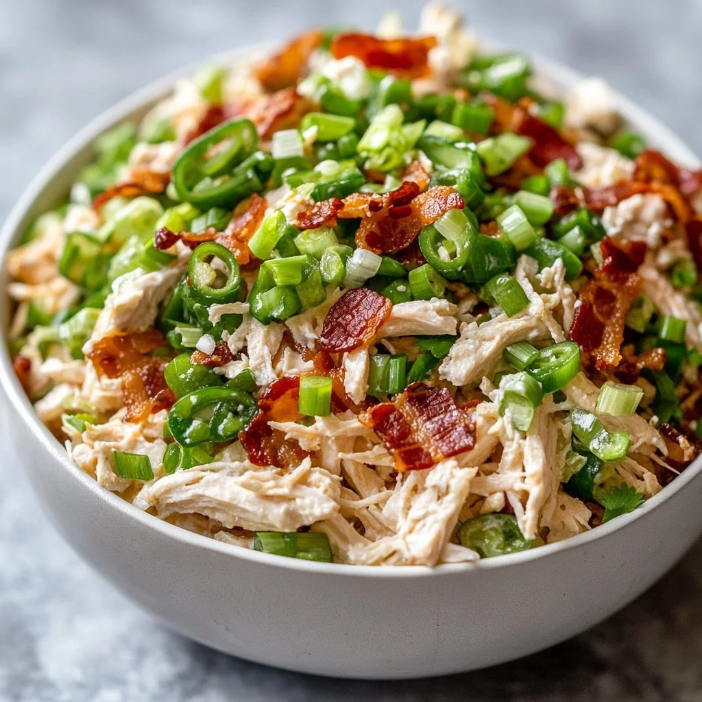 Delicious Jalapeño Popper Chicken Salad with creamy dressing and jalapeño slices