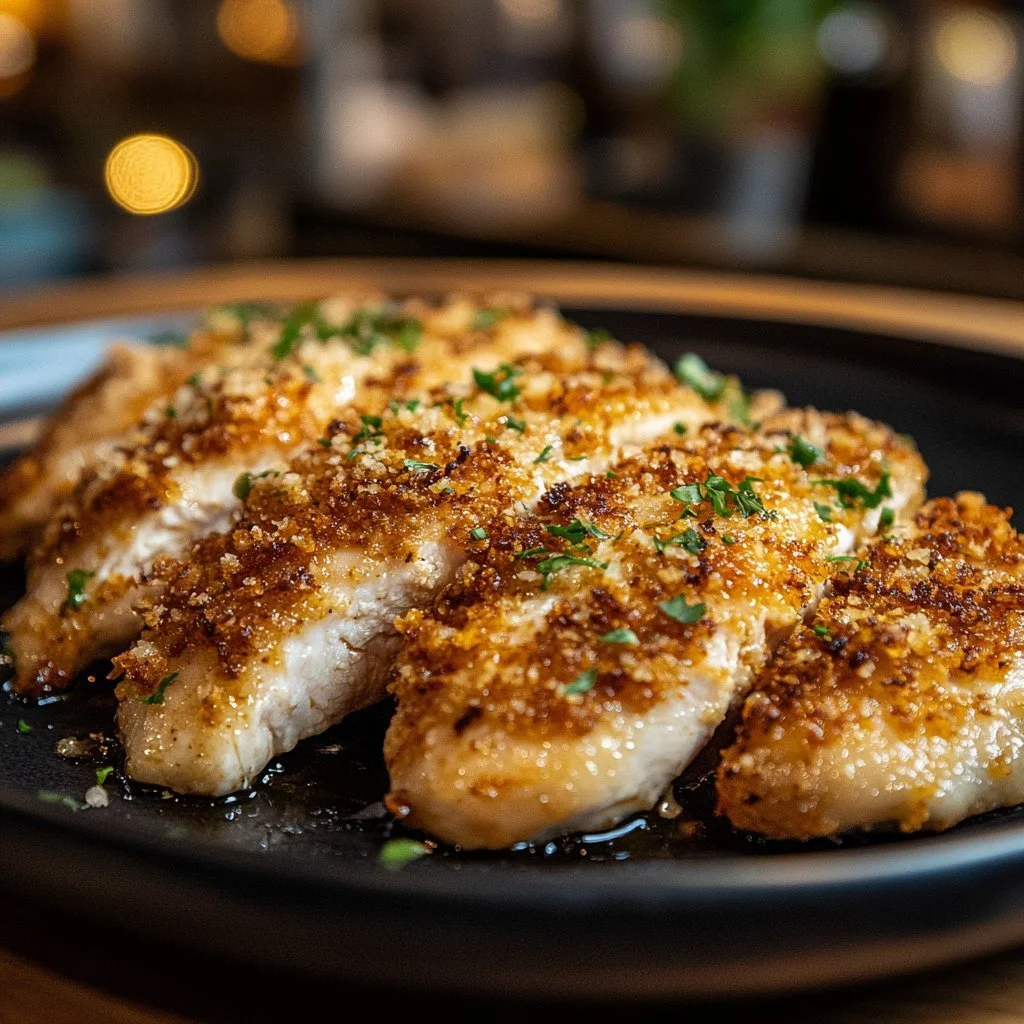 Delicious Longhorn Steakhouse Parmesan Crusted Chicken served with a side dish.