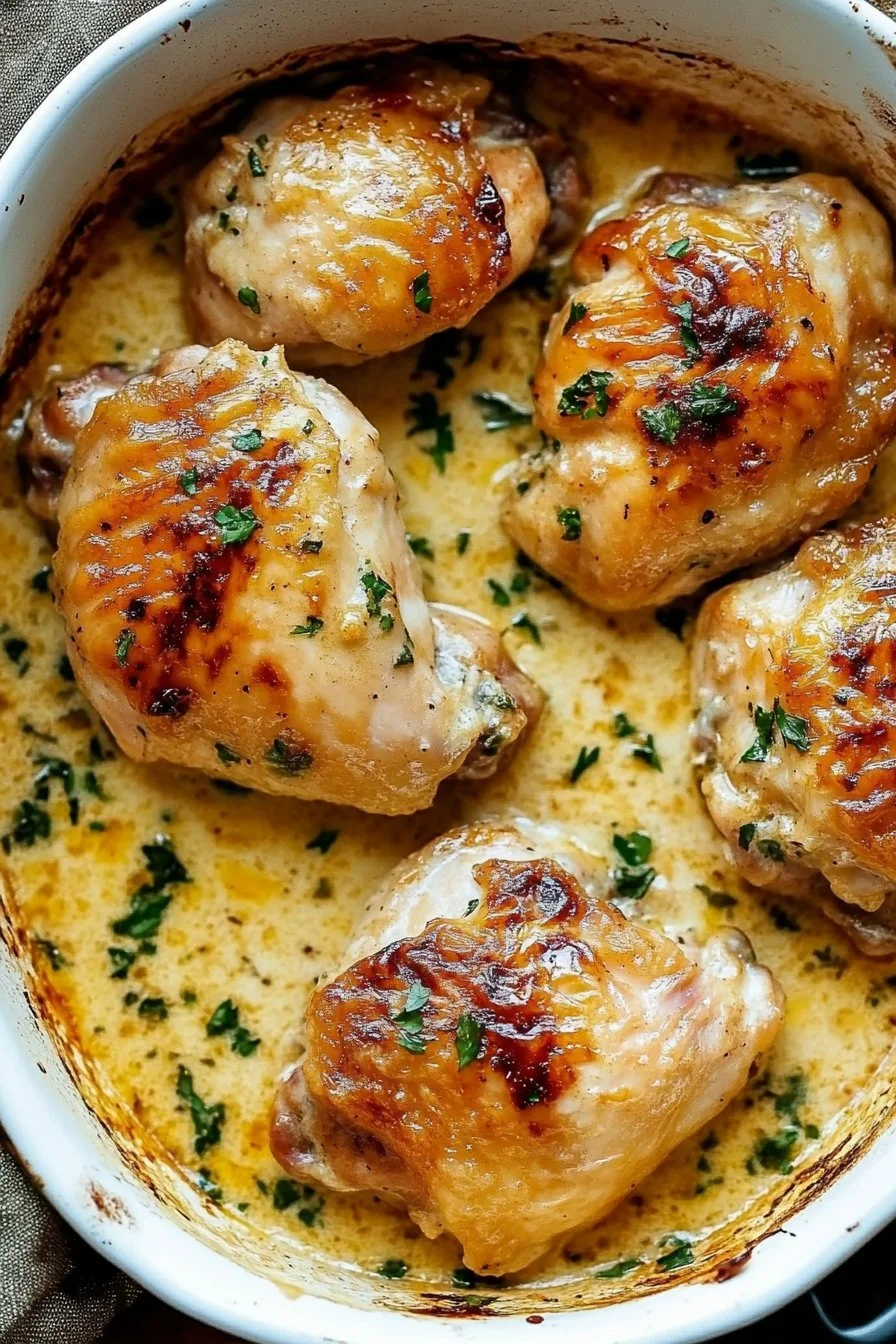 Creamy Oven Baked Chicken Thighs