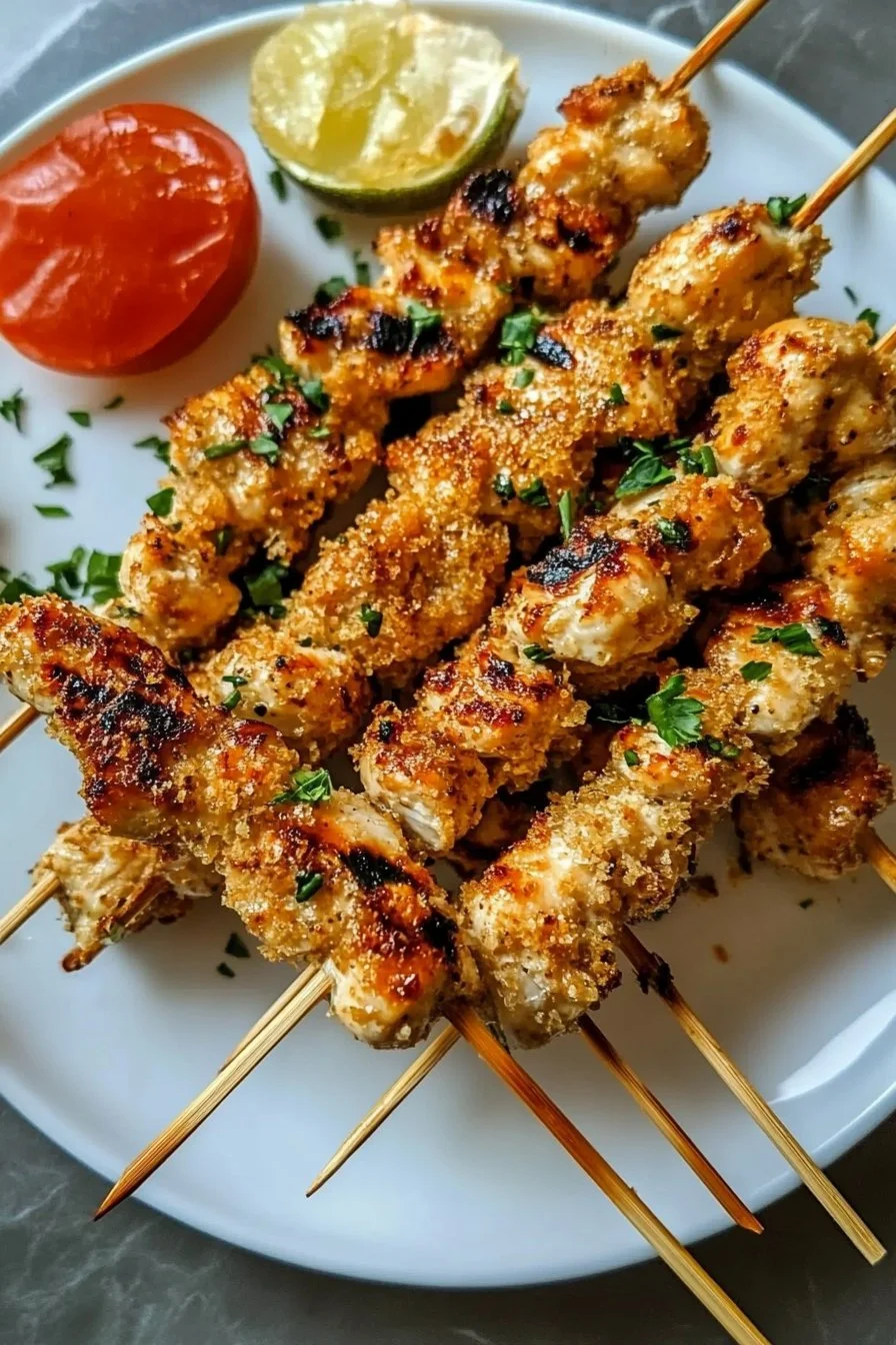 Crispy Air Fryer Garlic Parmesan Chicken Skewers