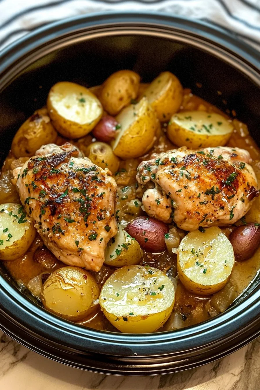 Garlic Parmesan Crockpot Chicken and Potatoes