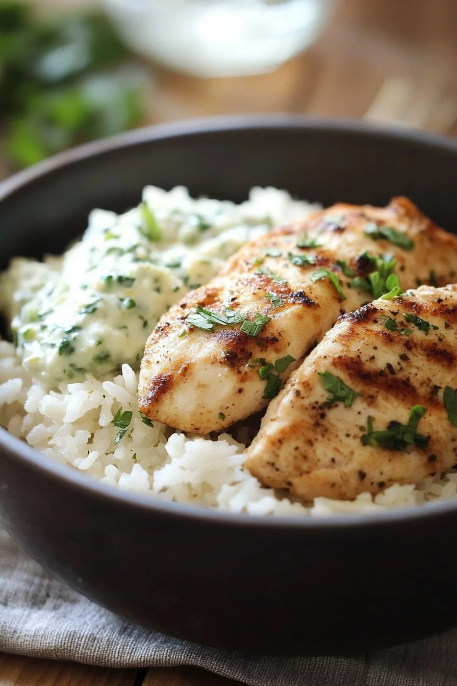 Dump and Bake Chicken Tzatziki Rice