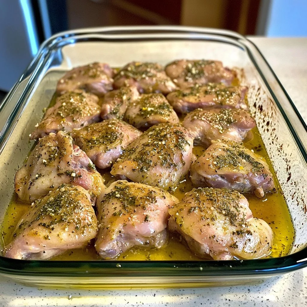 Delicious baked Greek lemon chicken served with vegetables and herbs