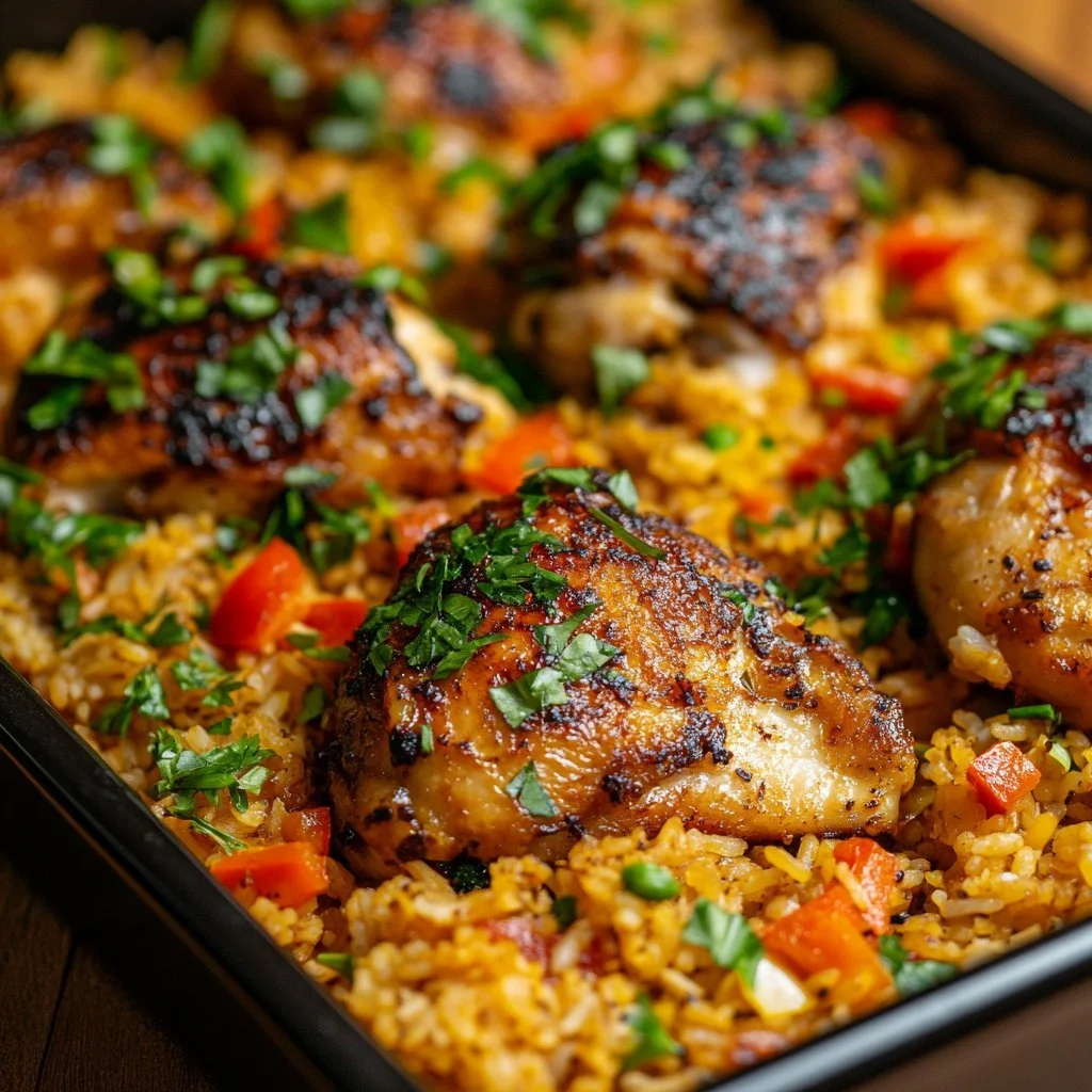 Delicious Caribbean Chicken served with fragrant rice and colorful vegetables
