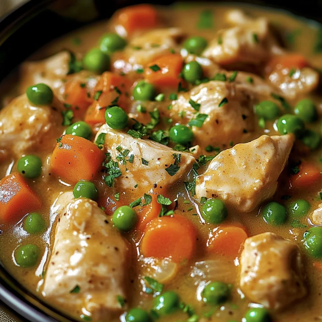 Delicious Chicken a la King served over rice with colorful vegetables