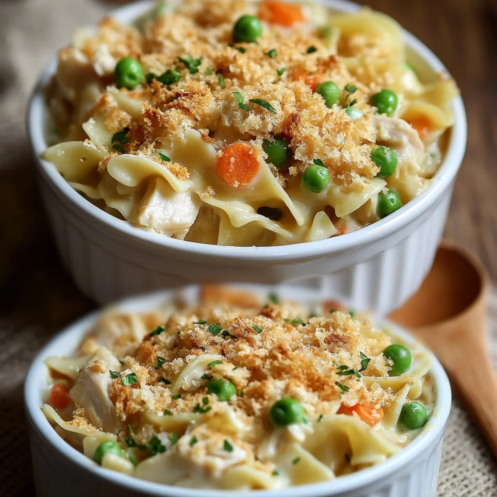 Delicious homemade Chicken Noodle Casserole baked to perfection