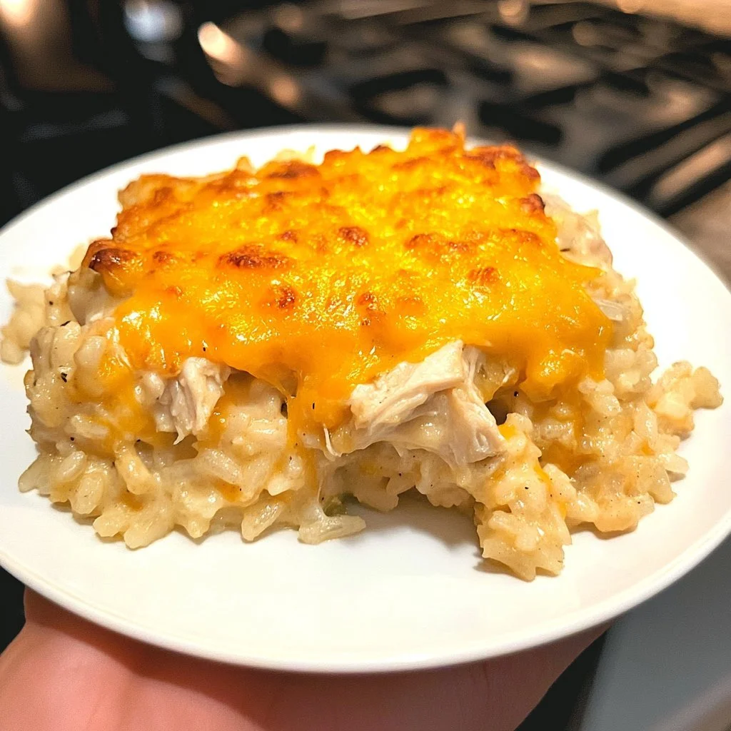 Easy chicken and rice casserole dish with herbs and vegetables