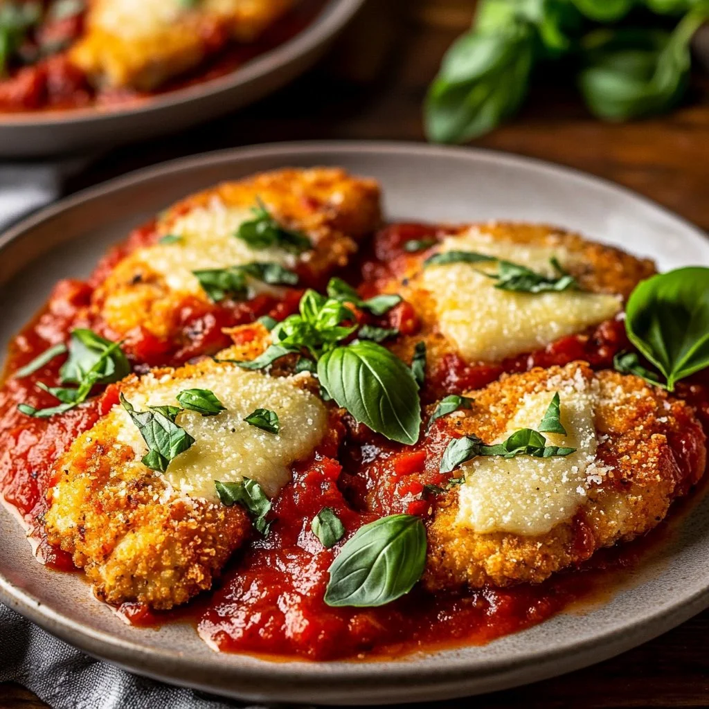 Easy oven chicken parmesan dish with melted cheese and crispy chicken