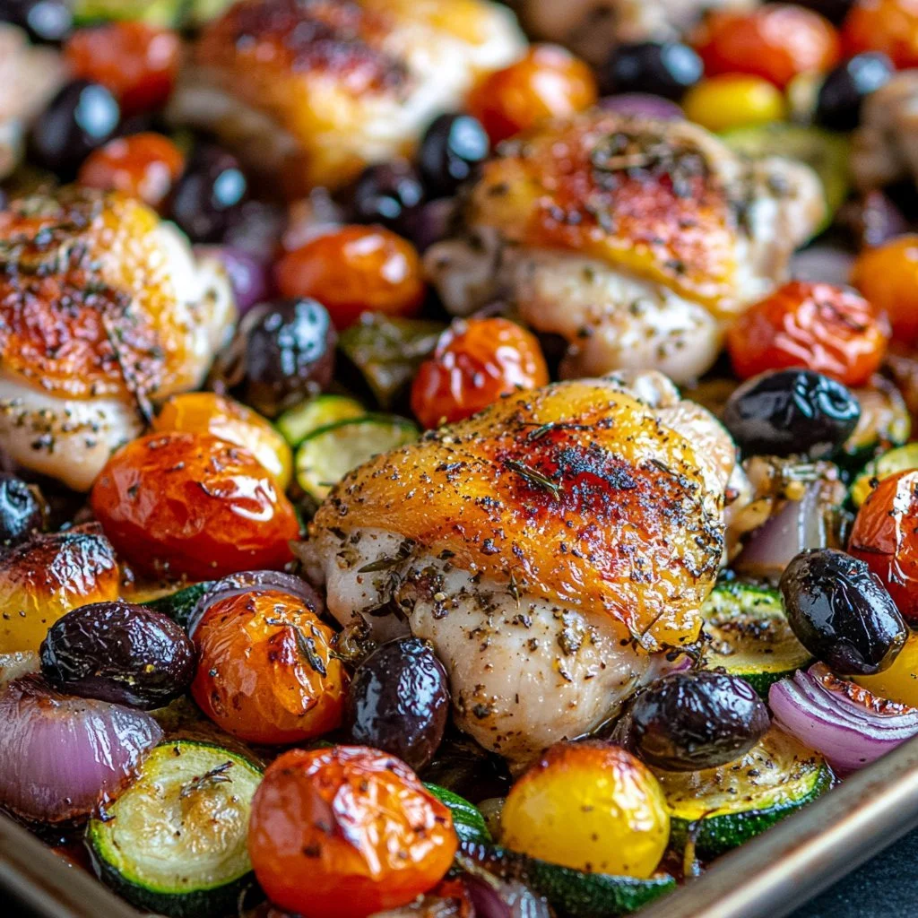 Greek Sheet Pan Chicken with vegetables baked to perfection