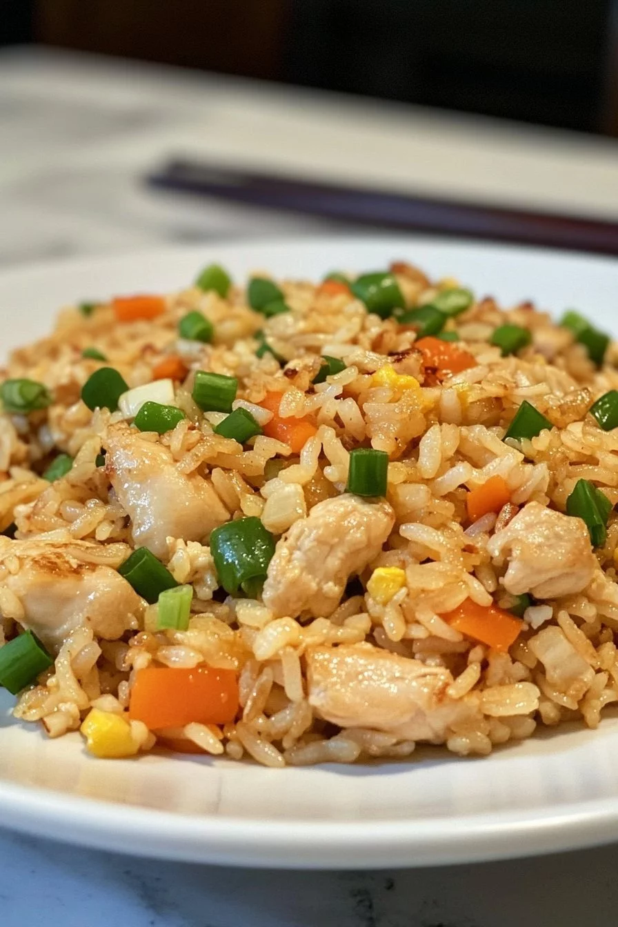 High Protein Crispy Garlic Chicken Fried Rice