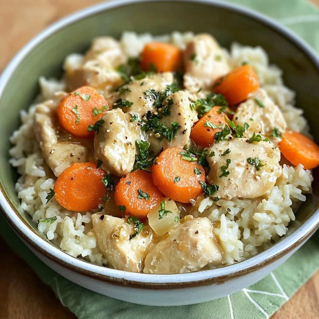 One pot chicken and rice dish ready to serve, featuring tender chicken pieces and fluffy rice.