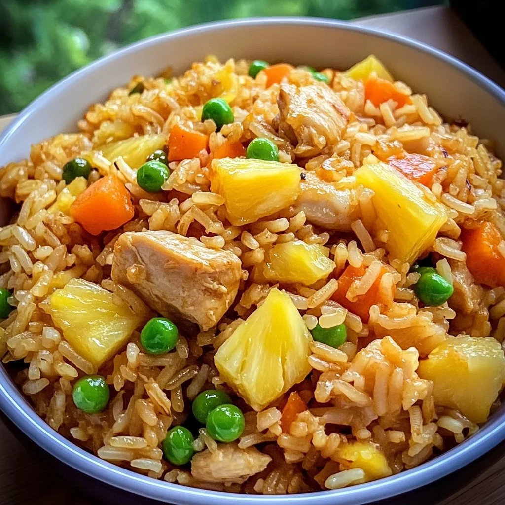 Delicious Pineapple Chicken Fried Rice served in a bowl with fresh ingredients
