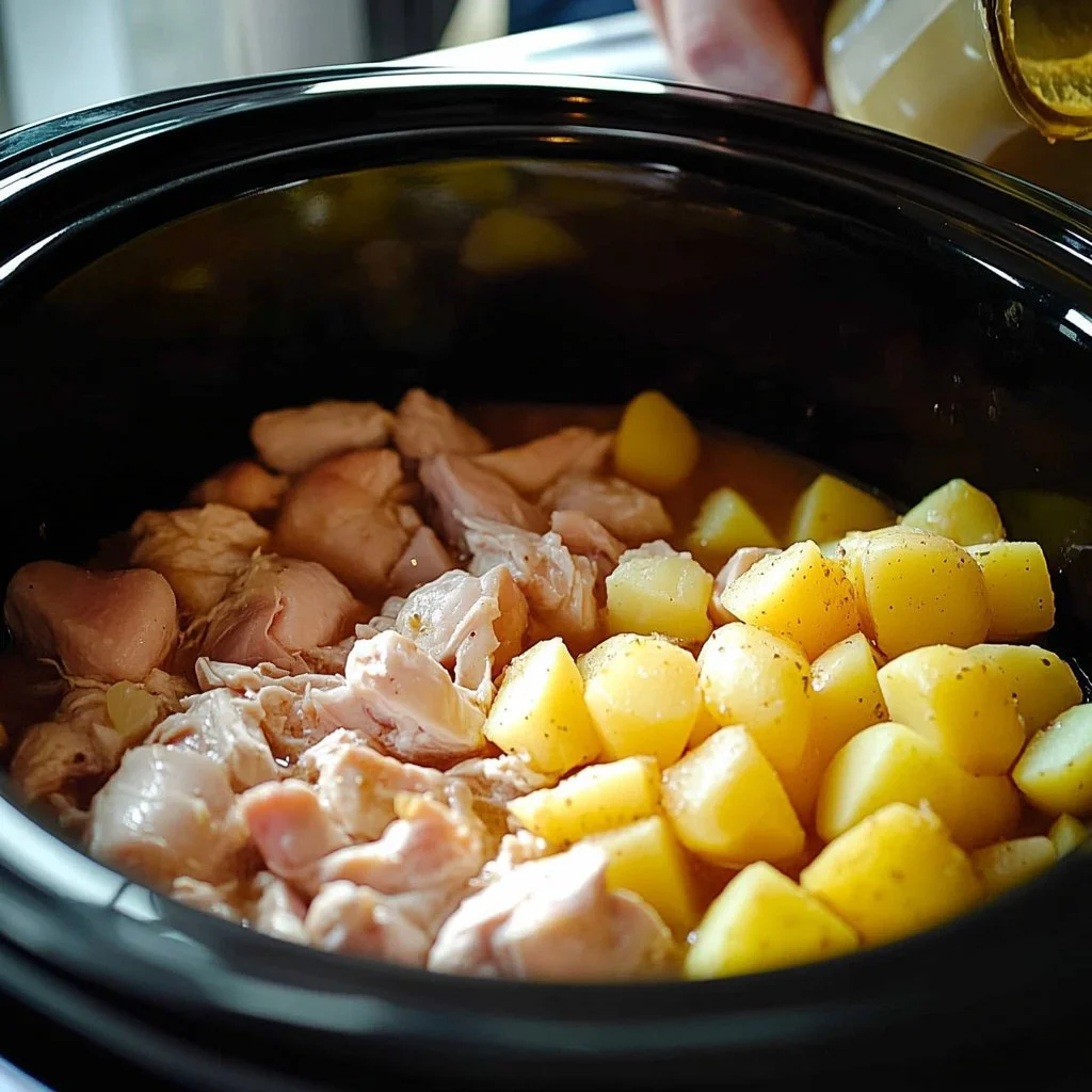 Slow Cooker Parmesan Garlic Chicken served with potatoes in a bowl