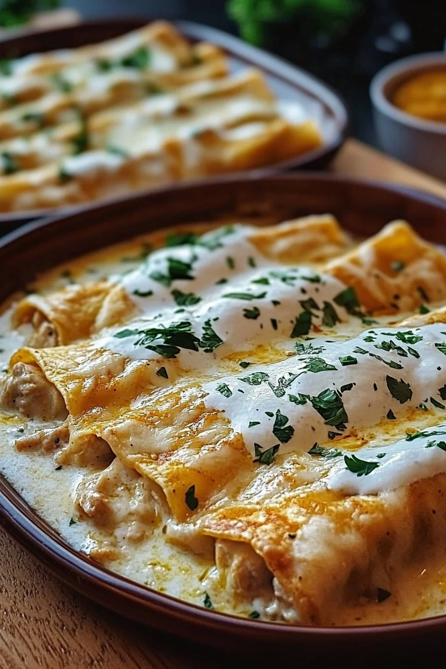 Chicken Enchiladas with Sour Cream White Sauce