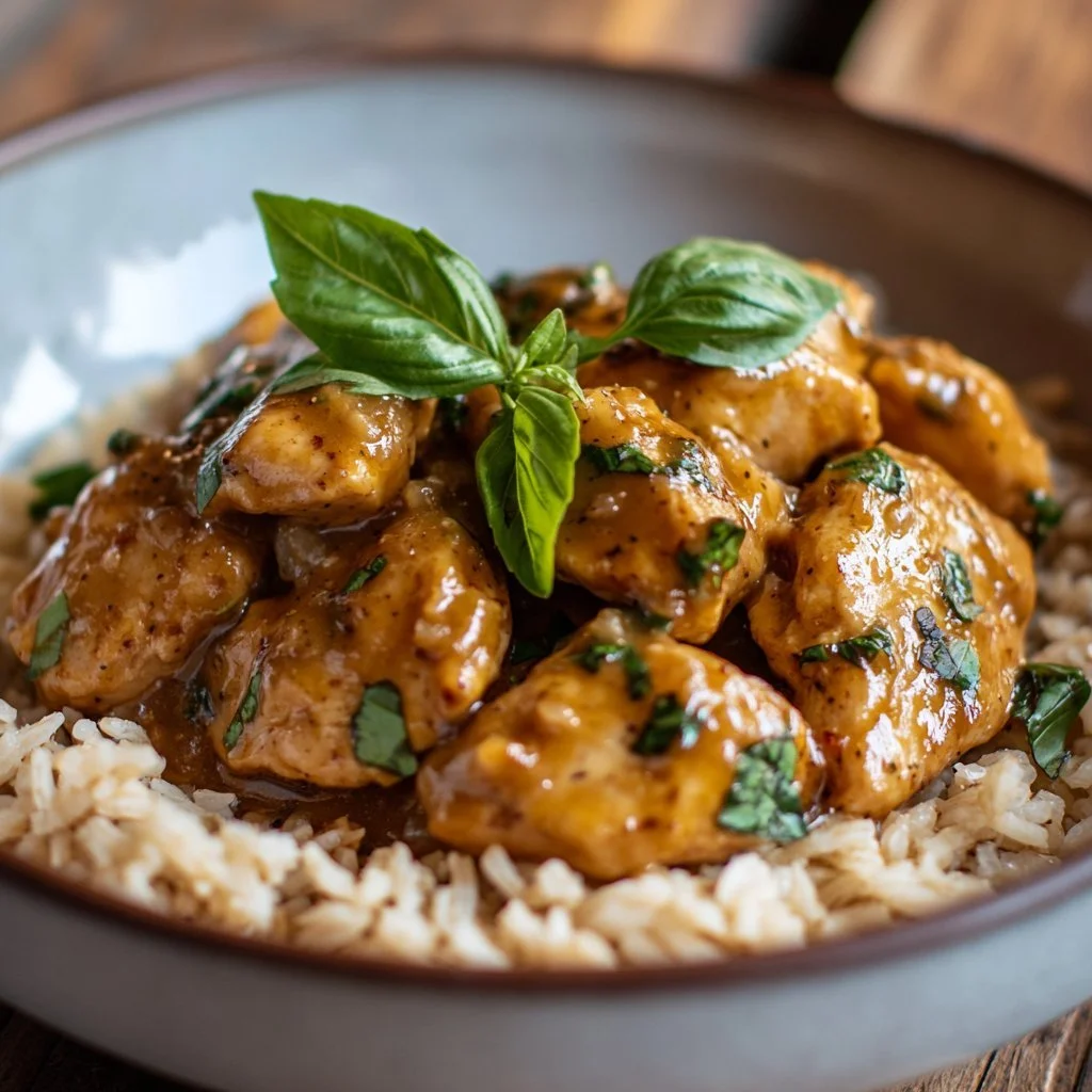 Delicious Whole30 Marry Me Chicken served with fresh herbs and vegetables