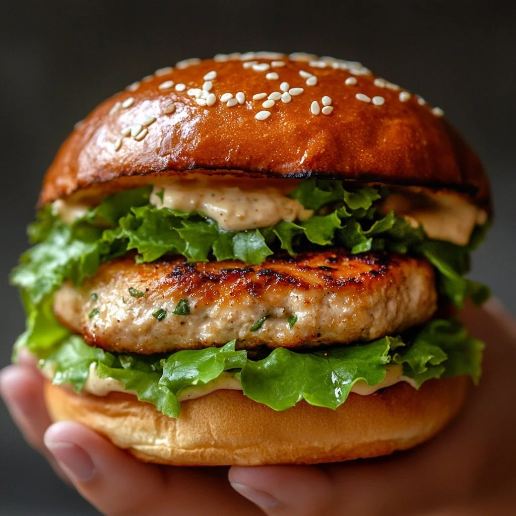 Delicious Chicken Caesar Burger with chicken, lettuce, and Caesar dressing