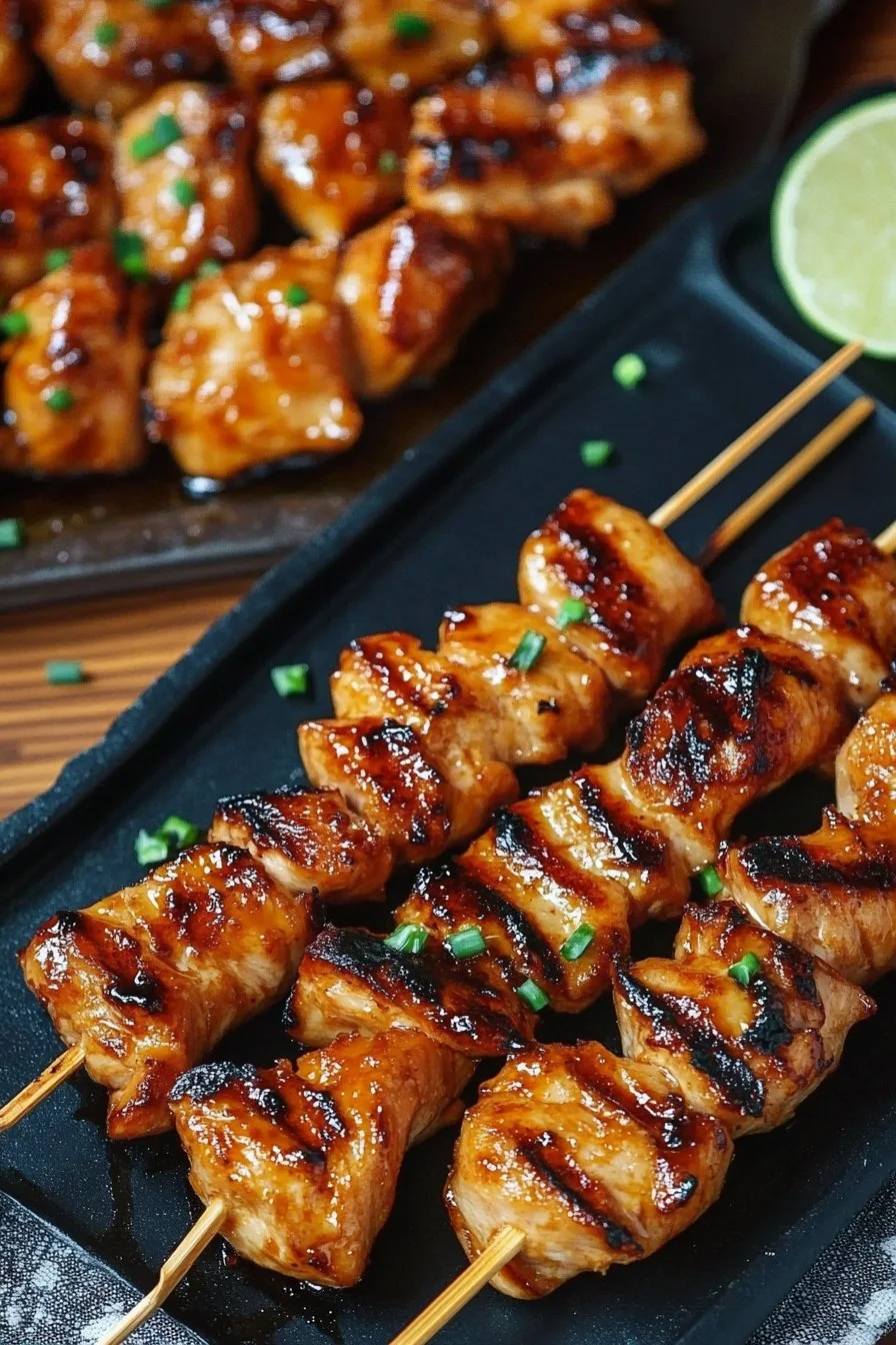 Grilled Chicken Yakitori Skewers with Teriyaki Sauce
