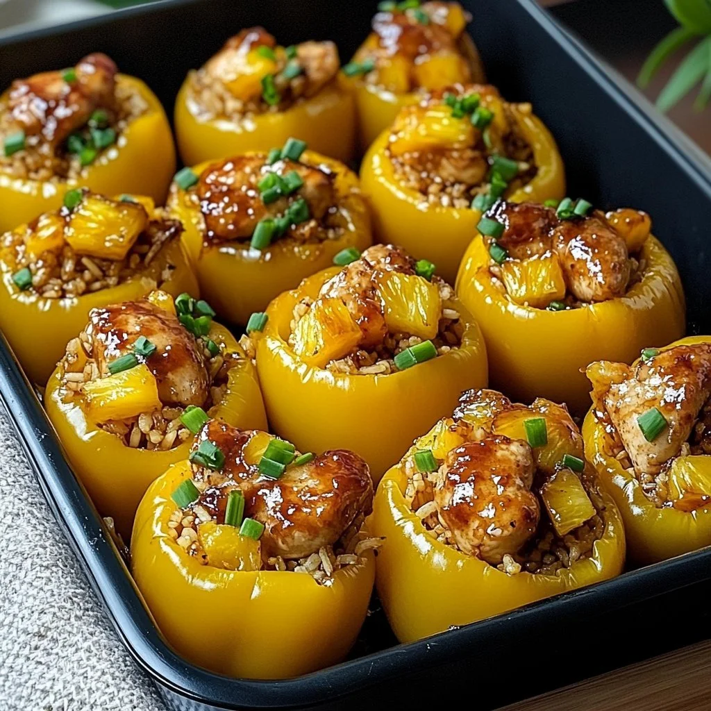 Teriyaki Pineapple Chicken and Rice Stuffed Peppers on a plate