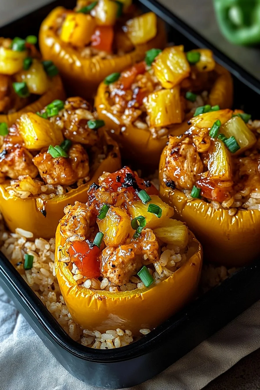 Teriyaki Pineapple Chicken and Rice Stuffed Peppers