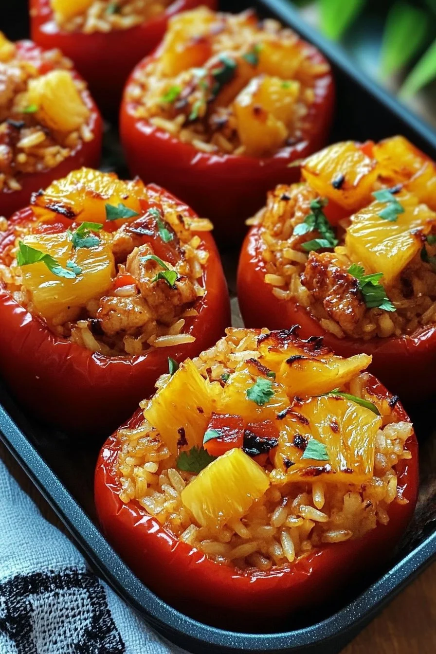 Teriyaki Pineapple Chicken Rice Stuffed Peppers
