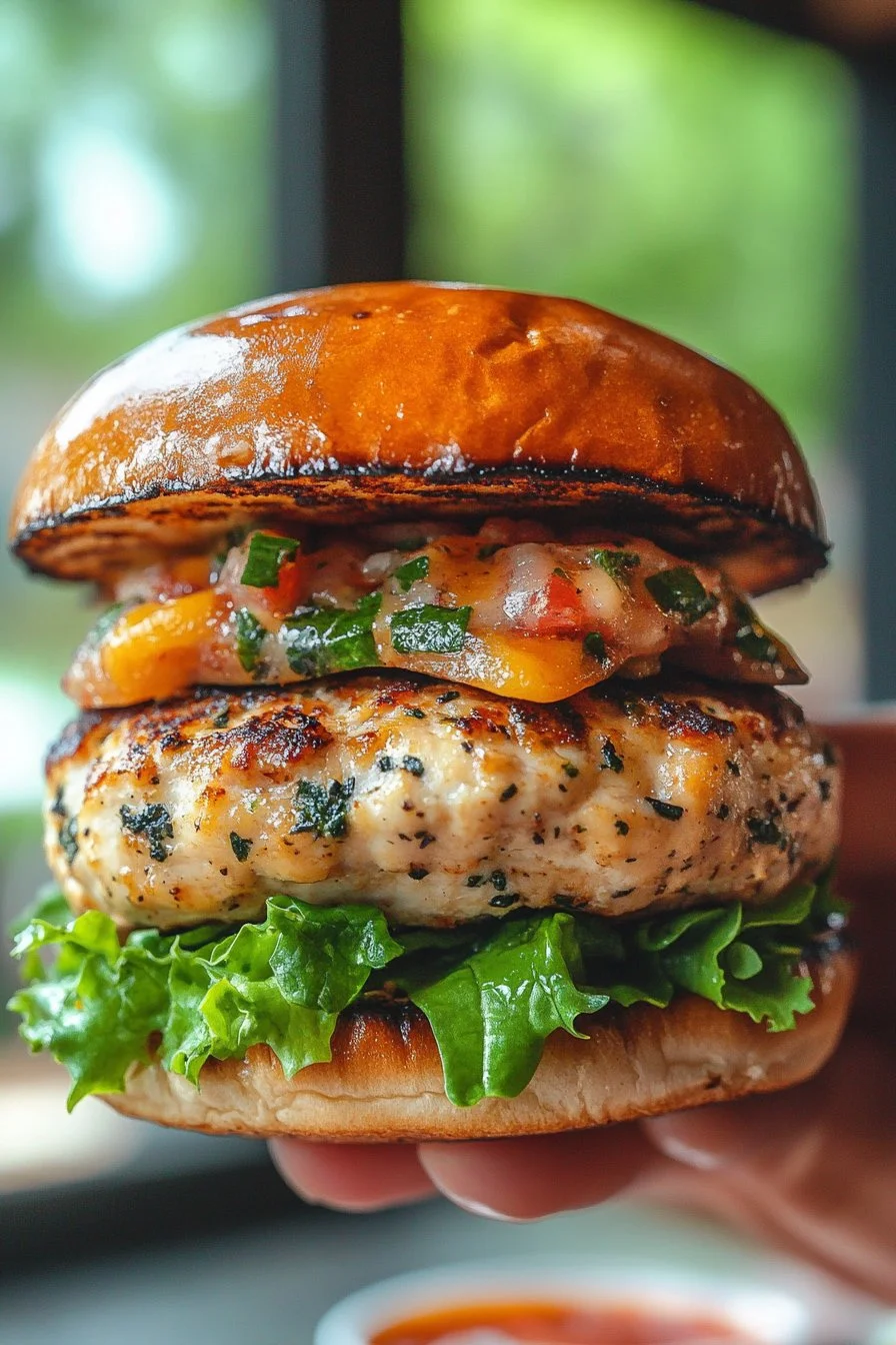 White Cheddar and Spinach Chicken Burgers