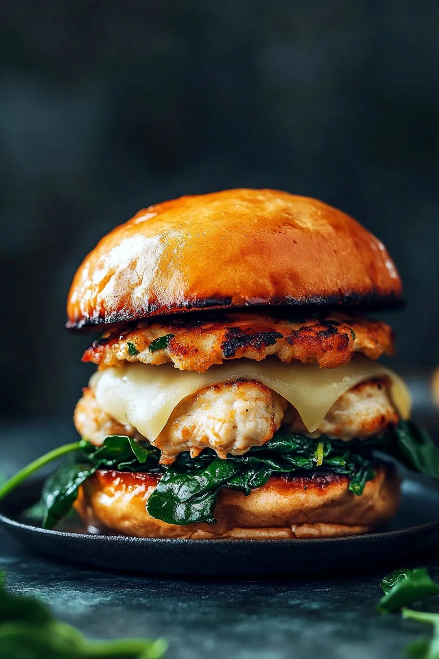 White Cheddar and Spinach Chicken Burgers