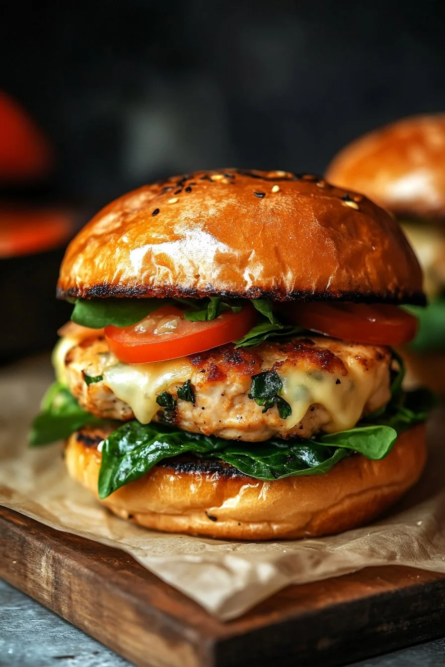 White Cheddar and Spinach Chicken Burgers