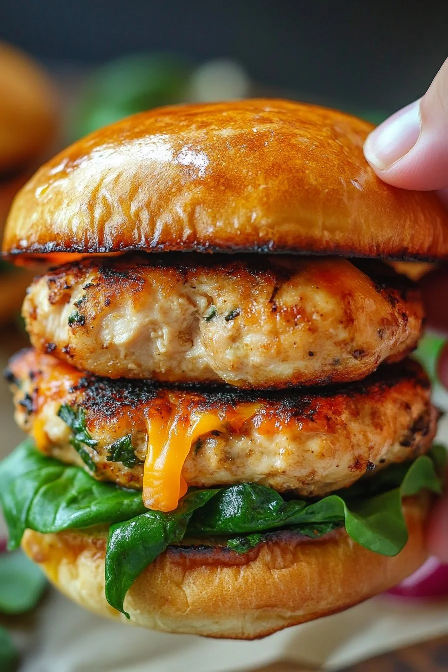 White Cheddar and Spinach Chicken Burgers