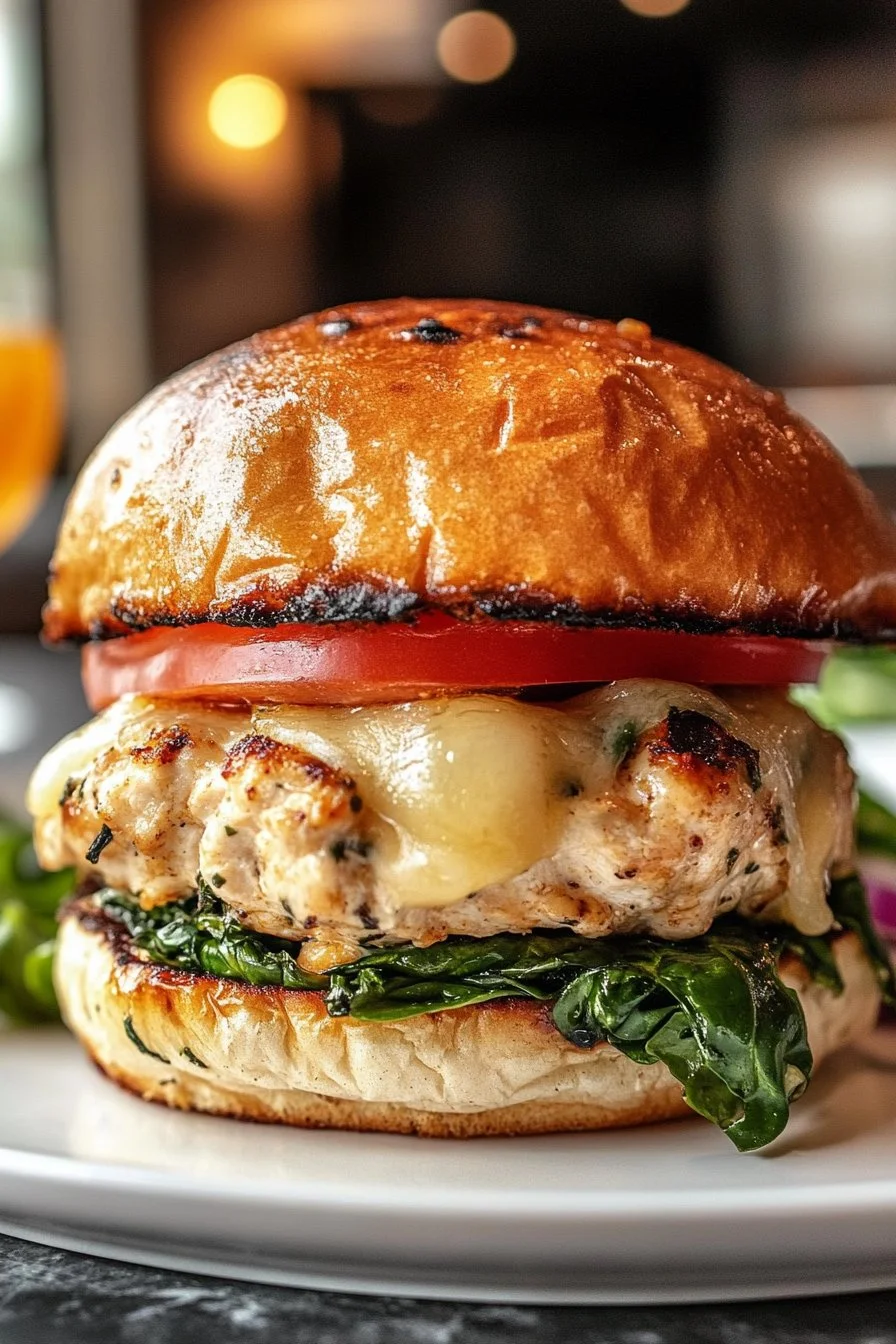 White Cheddar Spinach Chicken Burgers