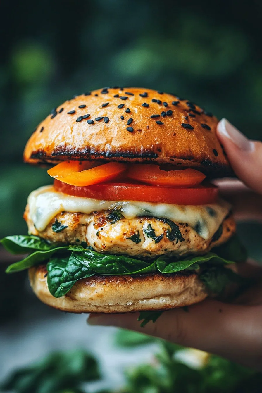 White Cheddar Spinach Chicken Burgers