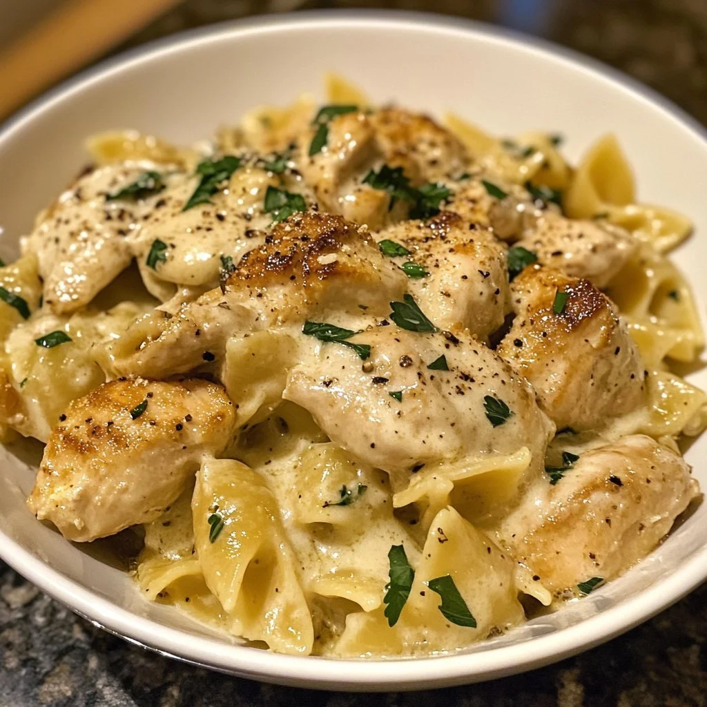 Delicious Boursin Chicken Pasta with creamy sauce and herbs.