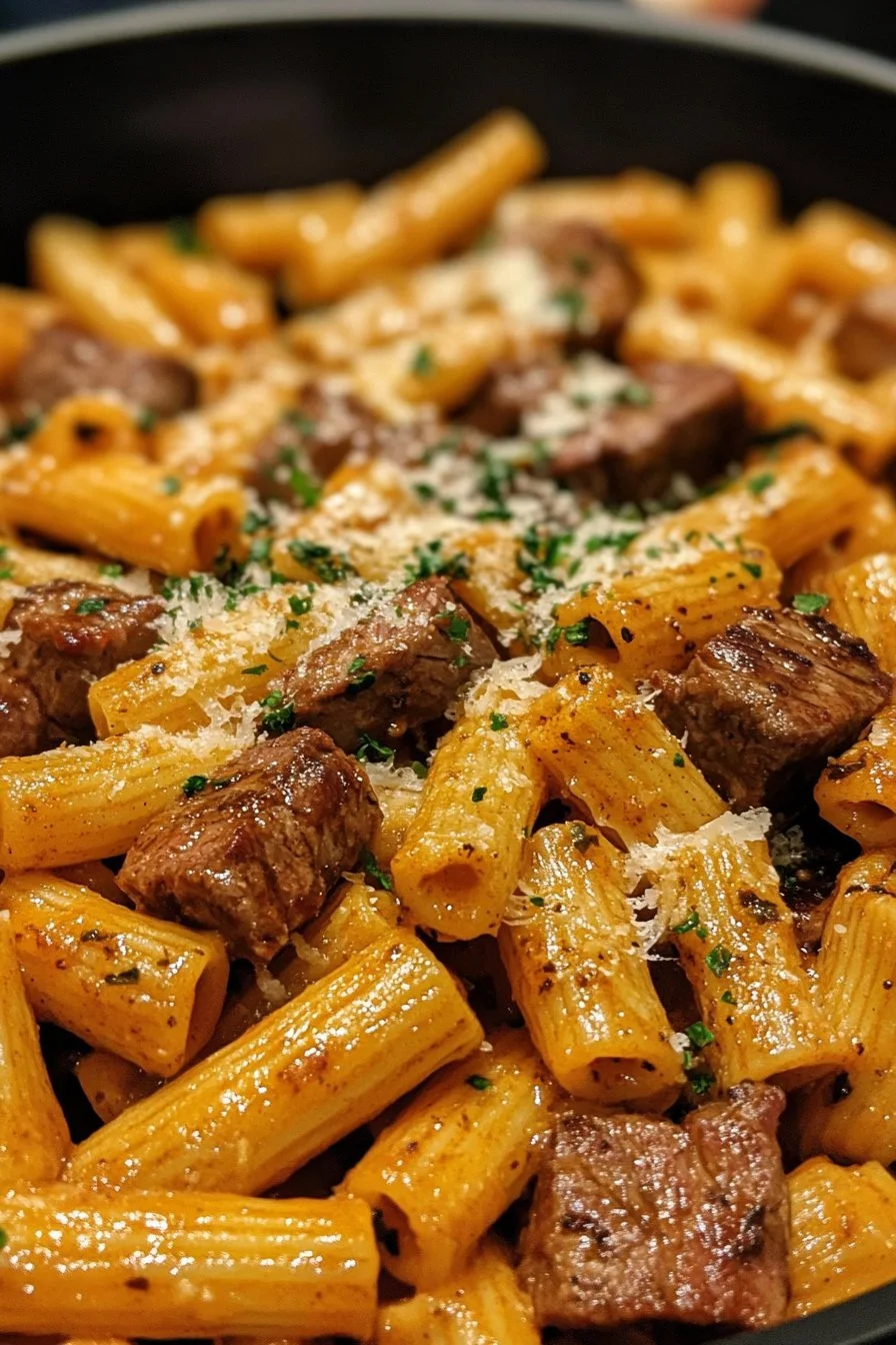 Cajun Steak Tips with Cheesy Rigatoni