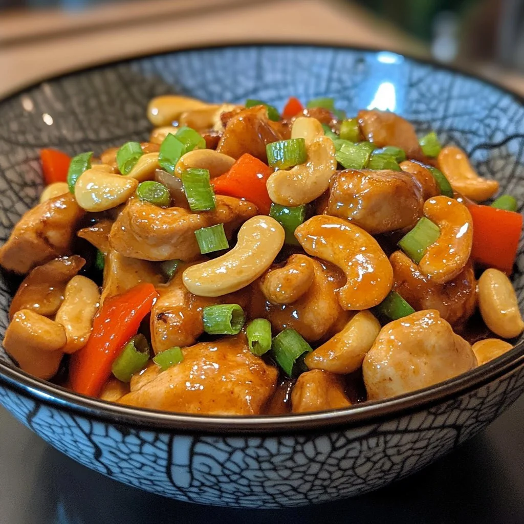 A plate of delicious cashew chicken with vegetables and rice