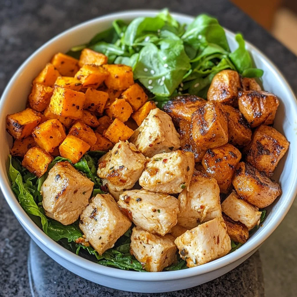 Healthy Chicken and Sweet Potato Bowls with vegetables
