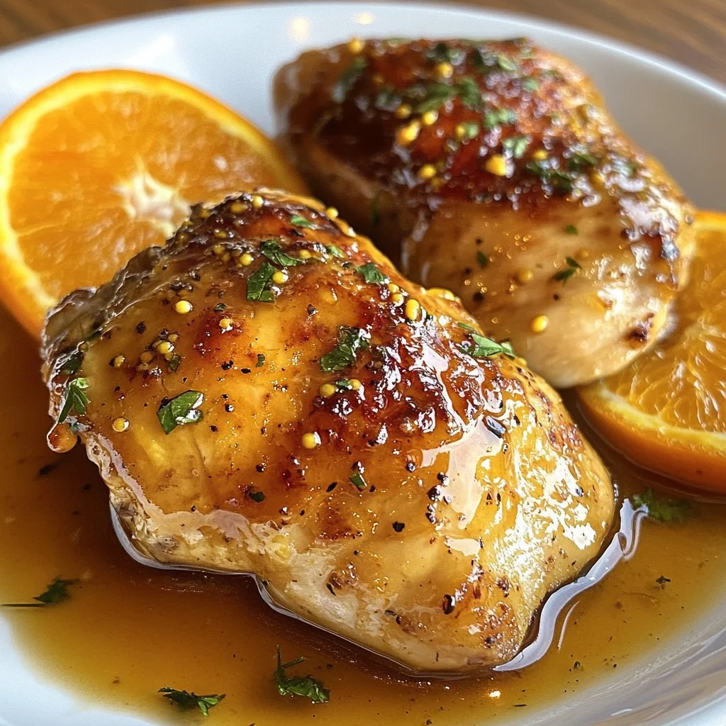 Chicken breast dish with honey and orange mustard glaze