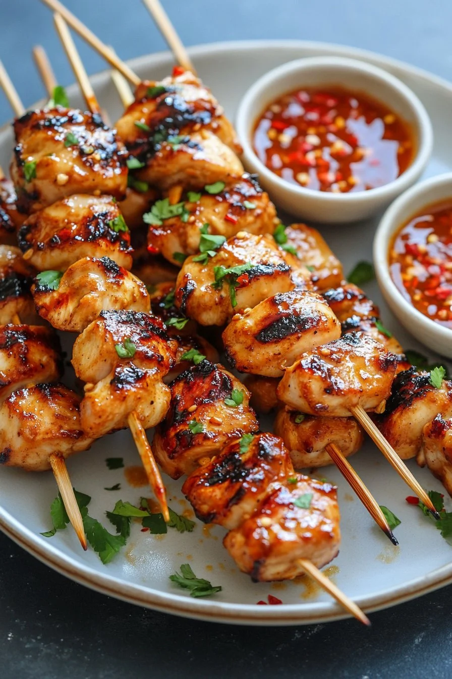 Easy Grilled Thai Chicken Skewers with Peanut Sauce