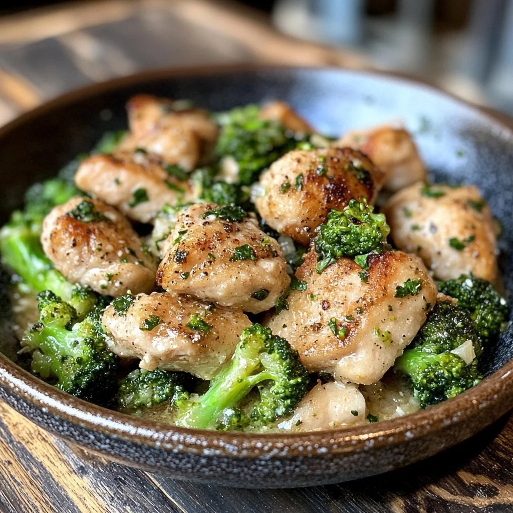 Delicious Garlic Butter Chicken served with steamed broccoli