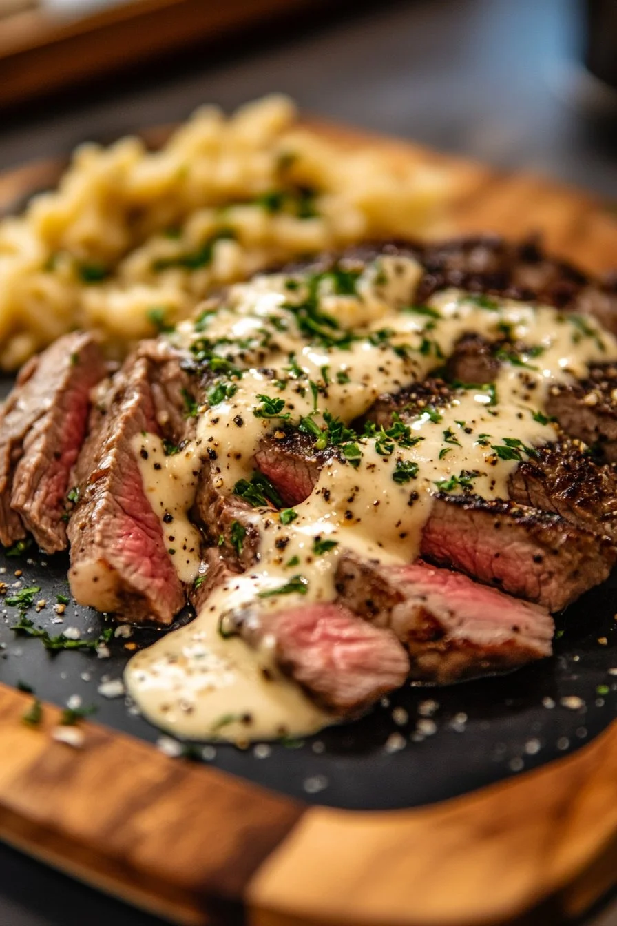 Garlic Butter Steak with Parmesan Cream Sauce