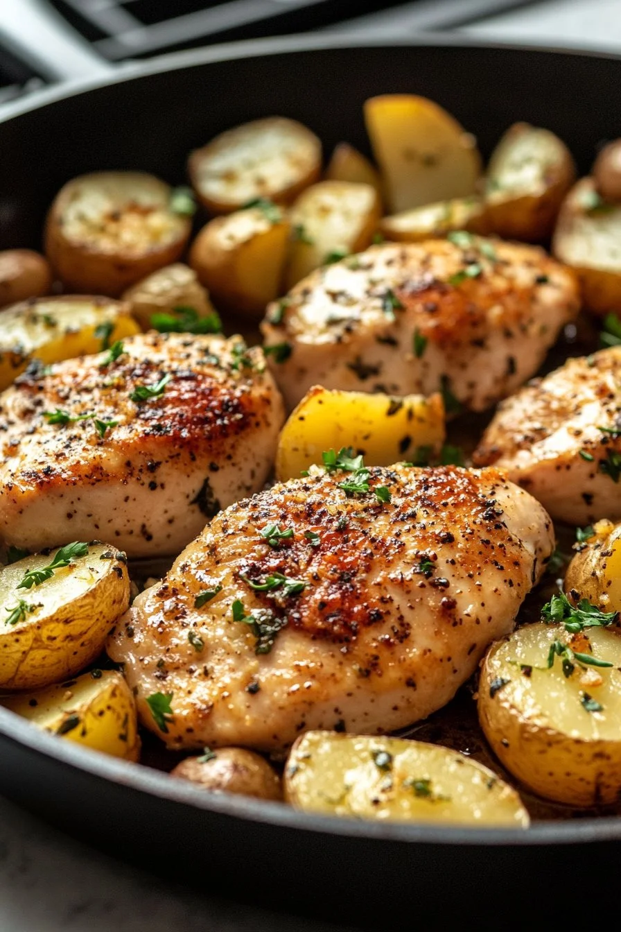 Garlic Parmesan Chicken and Potatoes Skillet