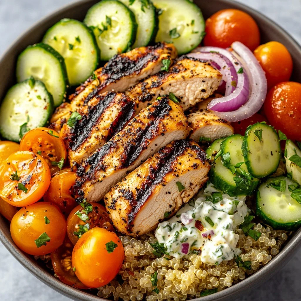 Delicious Greek Chicken Tzatziki Bowl with fresh ingredients and flavors