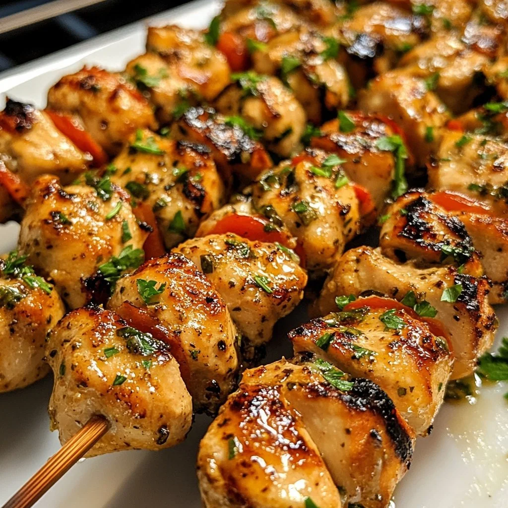 Grilled Chicken Skewers with ranch garlic parmesan seasoning on a platter