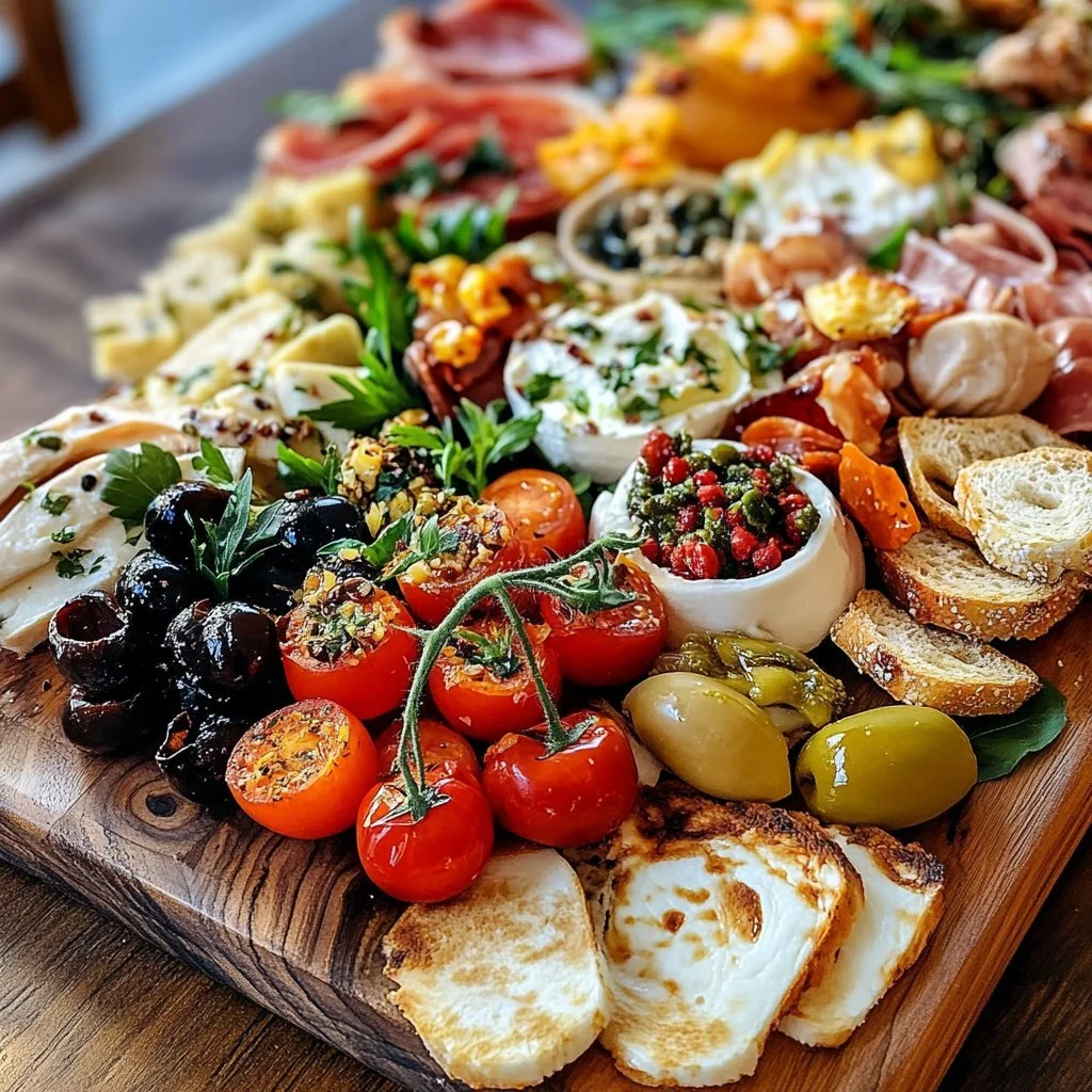 Mediterranean brunch board with fresh ingredients and vibrant flavors.