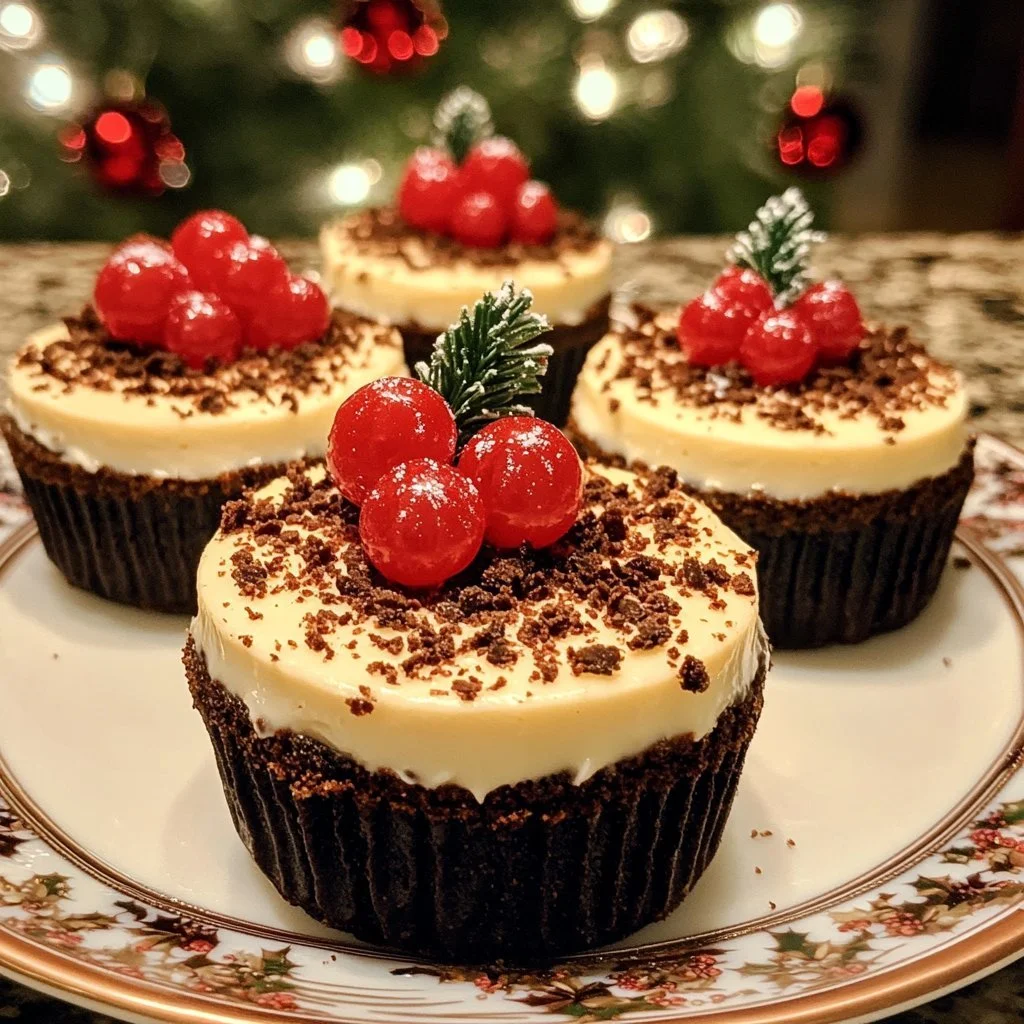 Mini Christmas cheesecakes topped with festive decorations for the holiday season