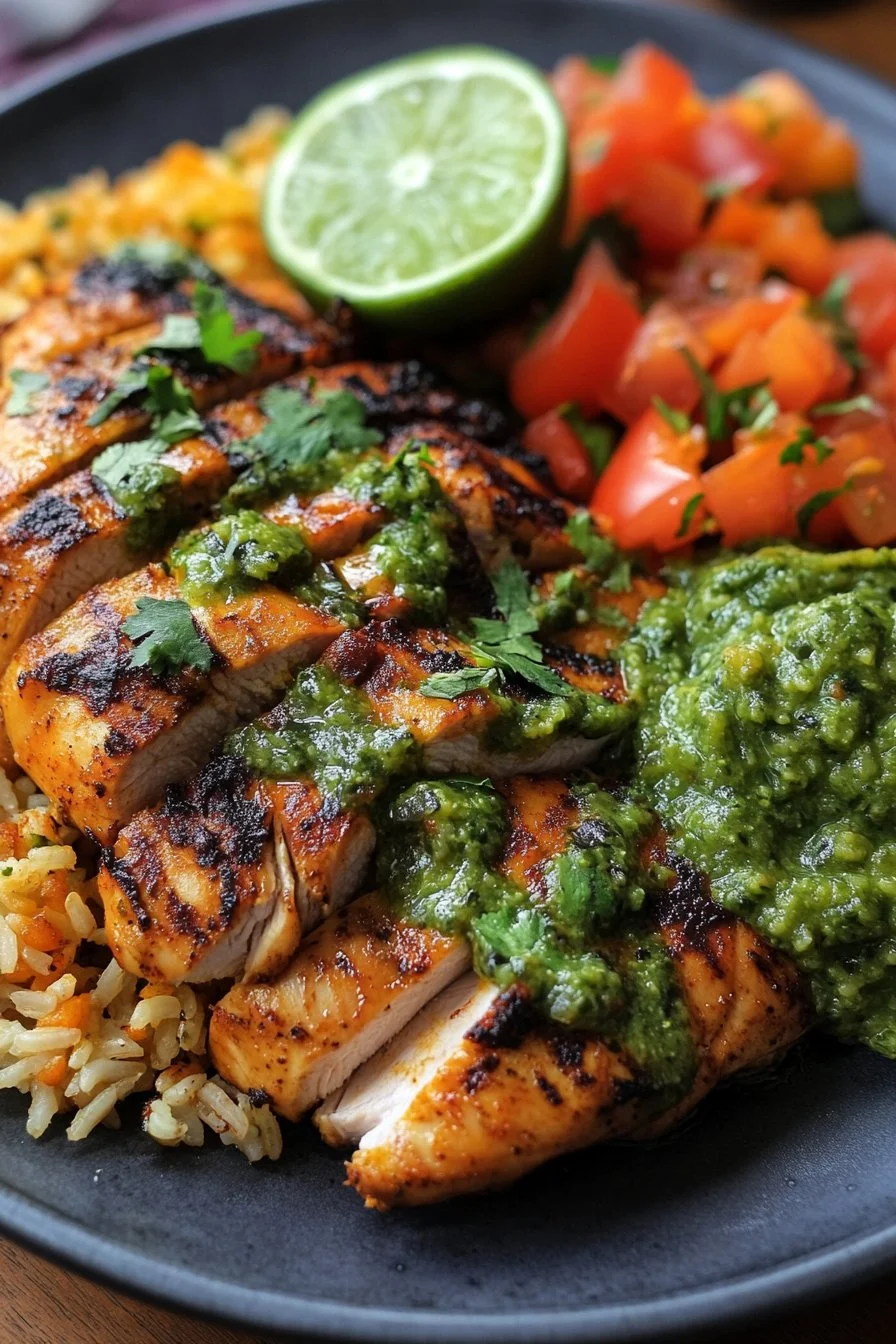 Peruvian Chicken and Rice with Green Sauce