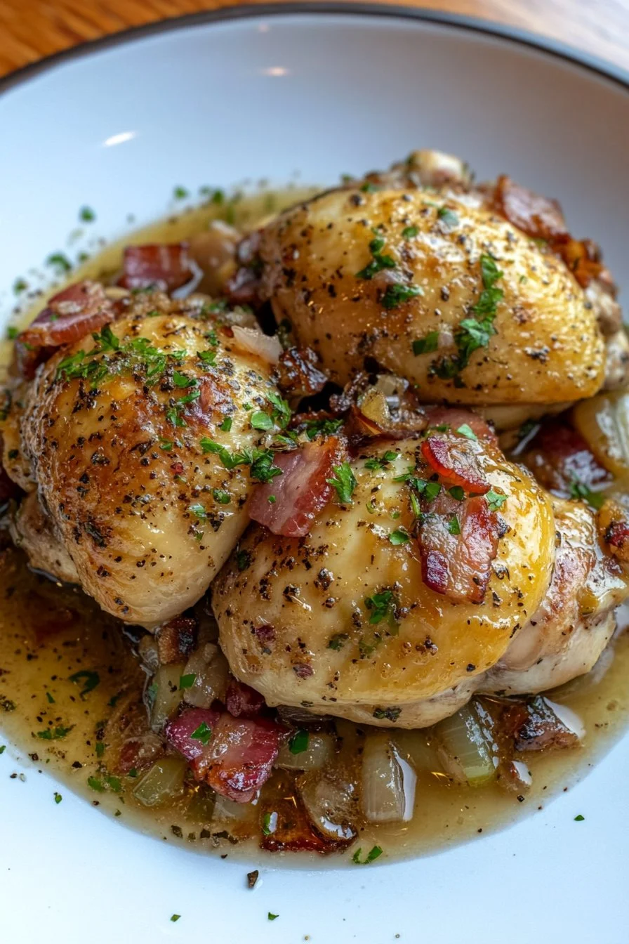 Savory Chicken Fricassée with Shallots and Bacon