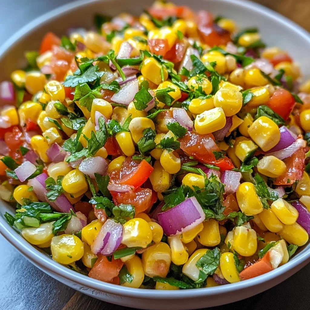Delicious Shoepeg Corn Salad served in a bowl with fresh ingredients